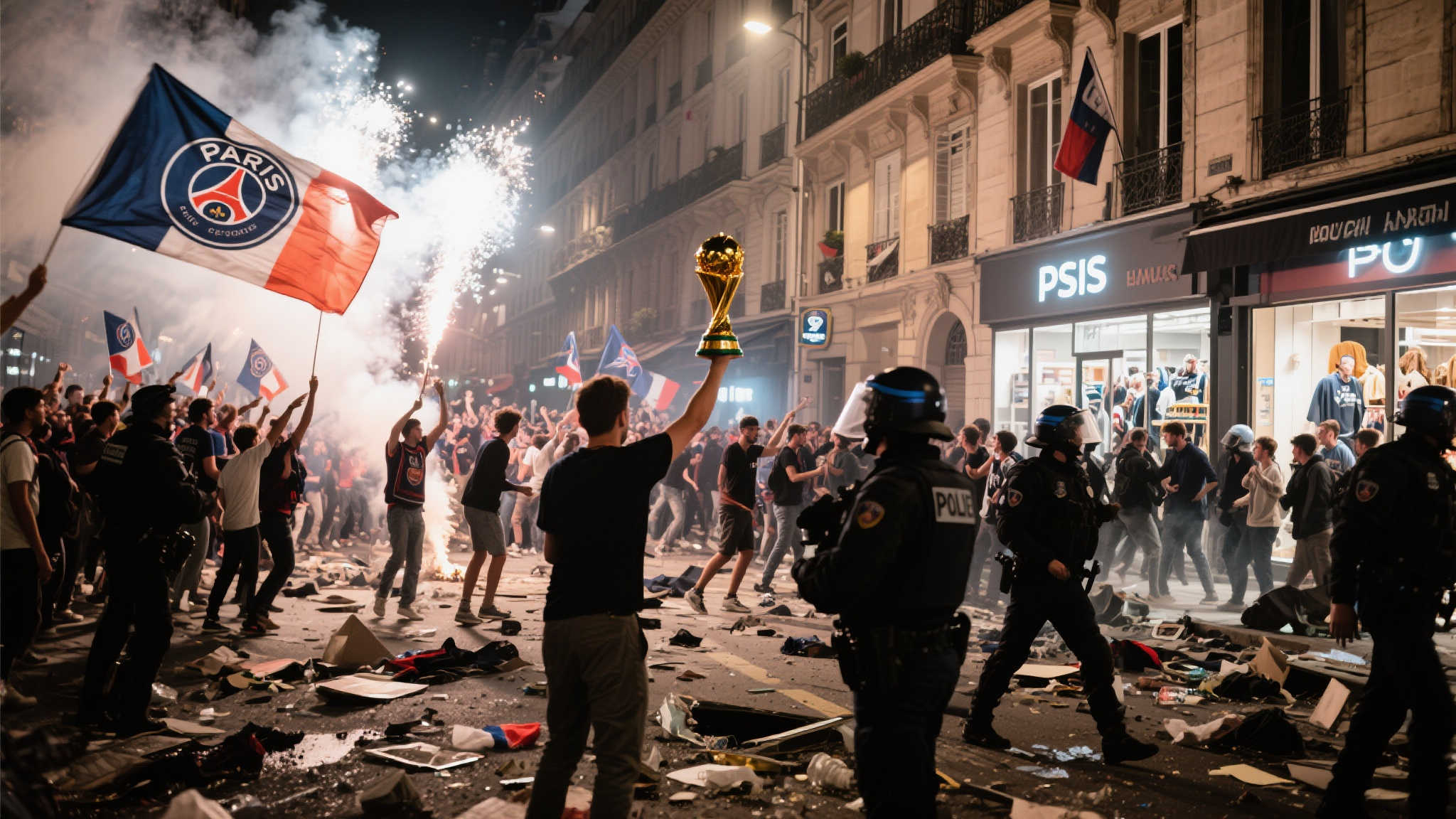 巴黎圣日耳曼欧冠夺冠引发法国多地骚乱浪潮 在PSG最终加冕欧洲之巅后,无数球迷涌上街头,挥舞